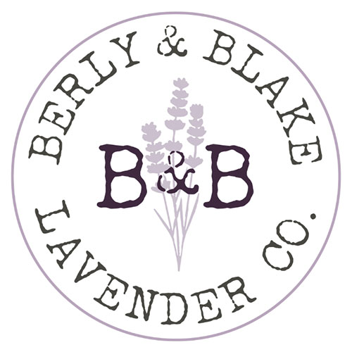 Logo for Berly & Blake Lavender Co. featuring the initials B&B with a lavender sprig in the center, encircled by the company name.