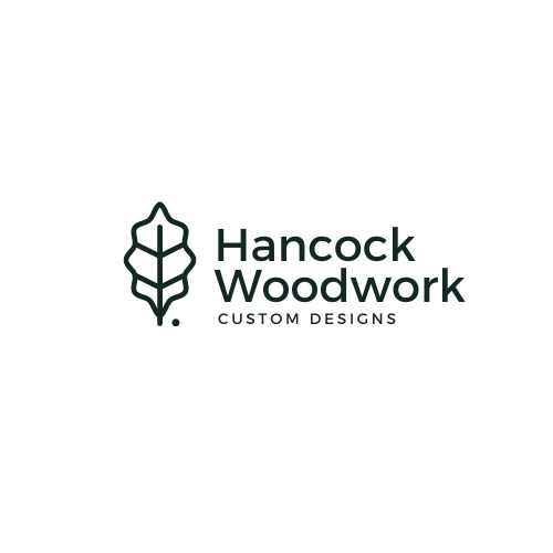 Logo of Hancock Woodwork featuring a stylized tree leaf design on the left and the text "Hancock Woodwork Custom Designs" on the right.